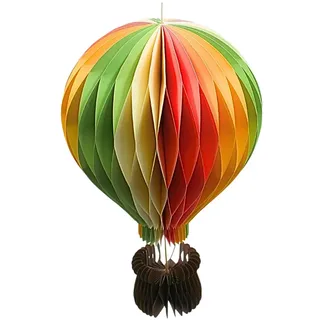 XL Dekoballon, Papierluftballon, Hänger Heißluftballon, Honeycomb Ballon, Gartendeko zum Hängen, Papieranhänger als Heißluftballon mit Korb in bunt, 1 Stück, Größe: L/B/H 19 cm x 19 cm x 31 cm.