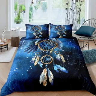 RFFLUX 100% Microfaser 3D Traumfänger Sternenhimmel Bettwäsche 220x240 cm 3teilig mit Reißverschluss Sommerbettwäsche Weich und Angenehme Bettwaren Set mit 2 Kissenbezug 80x80 cm für Erwachsener