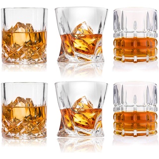 DeeCoo Whiskeygläser, Premium-Scotch-Gläser, 10 Stück, 325 ml, 6 Stück, altmodische Whiskeygläser, Stil-Gläser für Bourbon-/Rum-Gläser/Bar-Trinkgläser, Whiskeygläser (gemischt)