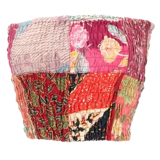 GURU SHOP Boho Patchwork Tube Top, Upcycling Bandeau Sommertop, Damentop - Rot/bunt - 38