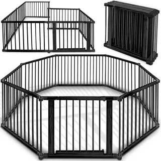 KIDUKU® 7,2 Meter Baby Laufgitter XXL klappbar inkl. Tür & Doppelsicherung | Sicherer & stabiler Laufstall | Absperrgitter für Kinder inkl. 8 Elementen | Holz Krabbelgitter faltbar individuell formbar