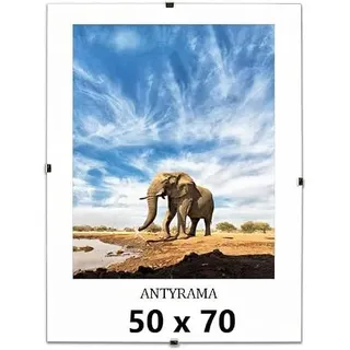 Cliply Rahmenloser Bilderrahmen 50x70 cm Bildhalter Cliprahmen Fotorahmen Kunstglas Plexi für Wohnzimmer, Esszimmer, Küche,Fotos Poster viele Größen Rechteckig mit Clips
