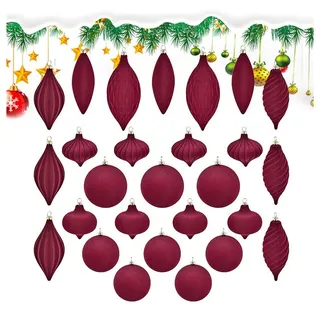CLTYQ Weihnachtsbaumkugel 27 Samt-Weihnachtsdekorationen,Christbaumkugeln Set (27 St), bruchsicher, flauschige Weihnachtskugeln,Weihnachtsdeko Innen Aussen rot
