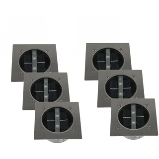 6er SET moderner Solar LED Bodeneinbaustrahler 4-eckig in Edelstahl / Glas für Außen