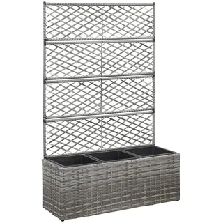 Foknhdi Hochbeet mit Rankgitter 3 herausnehmbare Pflanzkübel Poly Rattan 83×30×130 cm Grau Modernes Design für Balkon Garten und Terrasse