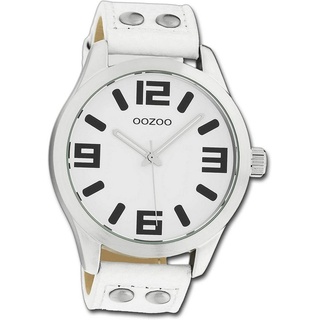 OOZOO Quarzuhr Oozoo Leder Damen Uhr C1050A Analog, Damenuhr Lederarmband weiß, rundes Gehäuse, extra groß (ca. 46mm) weiß