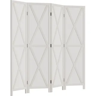 HOMCOM Innenraum-Paravent 4 Paneele 182L x 170H cm Landhausstil Chic - Raumteiler mit Kreuzgittern - Weißes Paulownia-Holz   Aosom