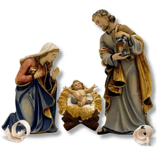 Akantus Krippe Kostner Krippenfiguren aus Holz: Heilige Familie, Holzgeschnitzt, handbemalt 8 cm