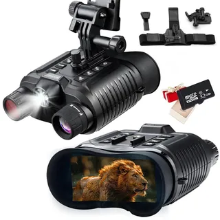 BraveKing 4K Nachtsichtgerät Kopf Montiert mit 3D-Vision-Effekt für Erwachsene, Digital 8X Zoom, Nachtsichtbrille Jagdfernglas Nachtsicht und Tag Freihändiges NGV für Helm mit Taktischem Licht