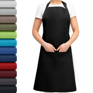 EllaTex Damen/Herren/UNISEX Schürze Kochschürze Kellnerschürze Bistroschürze Küchenschürze Grillschürze Latzschürze 100% Baumwolle, Farbe: Schwarz - 75x85cm