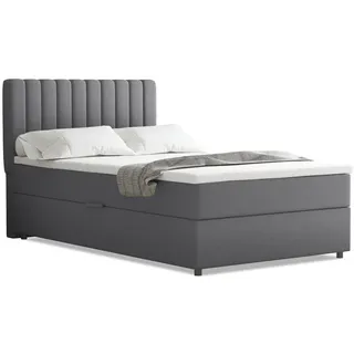 panda möbel gmbh Boxspringbett 120x200 Everest, mit Bettkasten und Topper, Einzelbett, Grau,