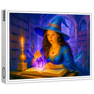 raxxa Puzzle "Witch reading spellbook with glowing crystal", FSC®, 1000 Puzzleteile
