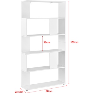 Bücherregal Aneby 159x80x24cm mit 5 Ablageflächen Weiß
