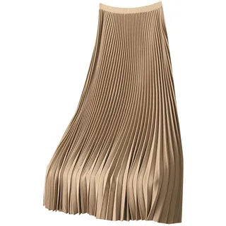 Plisseerock Damen Lang Satin Rock Sommer Elegant High Waist Skirt Seidenrock Einfarbiger Übergröße Vintage Midirock Modisch Und Vielseitig
