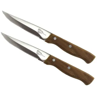 GREENPAN Universalküchenmesser Steakmesser aus Edelstahl mit Holzgriff ca. 22 cm Messer-Set 2-tlg., scharf durch Wellenschliff (gezahnt) braun|silberfarben