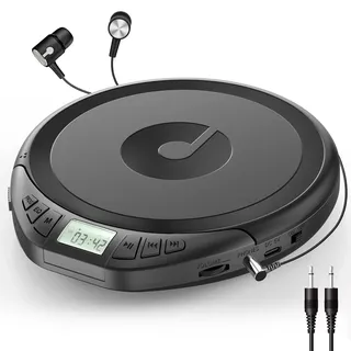 Gueray CD Spieler Tragbarer CD-Player Persönliche CD Players mit Kopfhörer LCD Display Anti-Skip Schutz HiFi Klassischer CD Musikplayer PROG-Speicherfunktion CD-Players für Auto Zuhause
