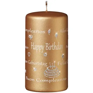 Kopschitz Kerzen Adventskerze Spruchkerze "Happy Birthday" Caramel Matt 130 x Ø 70 mm, 1 Stück