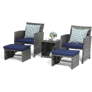 Goplus Rattan Balkonmöbel-Set mit Gartensessel, Hocker & Beistelltisch
