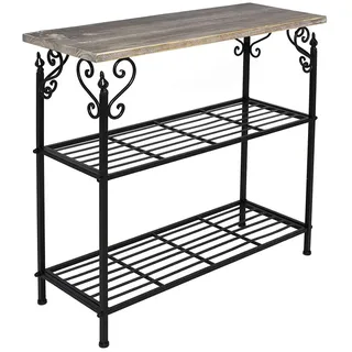 Metall Stand Regal schwarz, 2 Böden + Holz Platte, rustikal Antik Vintage Retro