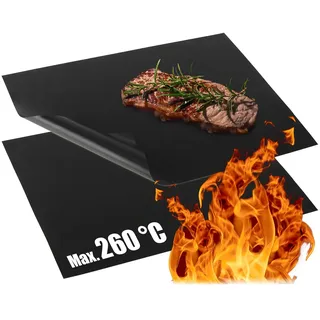 com-four® 2x BBQ Grillmatte aus Teflon - hitzebeständige Backofenmatte - Antihaft-Grillfolie - Grill- und Backunterlage - wiederverwendbar, zuschneidbar, spülmaschinengeeignet (2 Stück - schwarz)