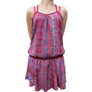 PANASIAM Tunikakleid Sommerkleid in verschiedenen Designs farbenfrohe Tunika aus feiner Viskose auch für Schlagerparty 70er Party oder Festivals ein Hingucker rot