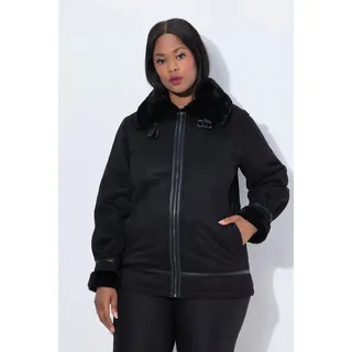 Ulla Popken Outdoorjacke Aviator-Jacke Shearling Lammfelloptik Kragen schwarz 42/44