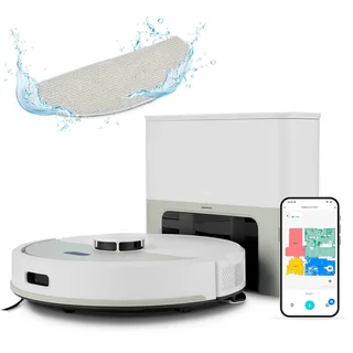 MEDION Saugroboter mit Absaugstation X22 SW+ grau, Wischfunktion, Lasernavigation, 5.000 Pa Saugkraft, No Go & Go Bereiche, präzise Kartenerstellung, mehrere Etagen, App-Steuerung