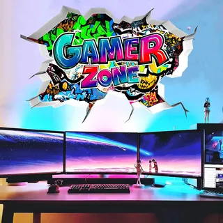 3D-Gamer-Tapete für Jungen-Schlafzimmer, ARJDXDP 3D Wandtattoo Gamer, Wandaufkleber Gaming, Videospiel Wandstikcer für Jugendzimmer Deko Geschenk