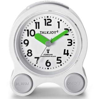 TalkJoy Profi Sprechende Uhr Funkuhr Tischuhr mit 5 Alarm Wecker Zeitansage und Datum Funkwecker LAUT & Beleuchtung große Zahlen für Senioren/Sehbehinderte