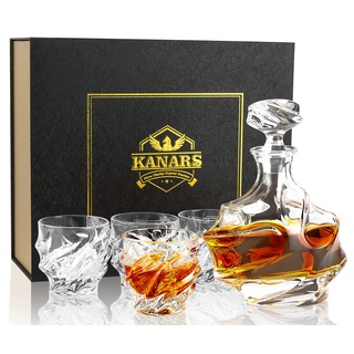 KANARS Whisky Karaffe und Gläser Set, 750 ml Whiskey Dekanter mit 4x 260 ml Gläser, Bleifrei Kristallgläser, 5-teiliges, Luxuriös Geschenk