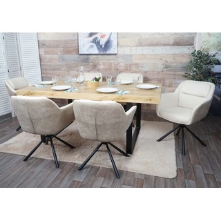 6er-Set Esszimmerstuhl HWC-K33, Küchenstuhl Stuhl, drehbar Auto-Position, Stoff/Textil Kunstleder, creme