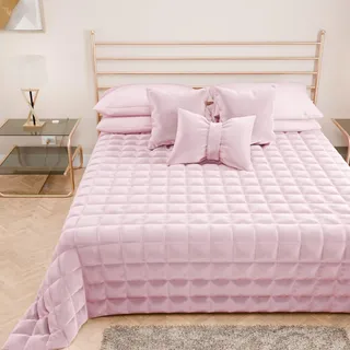 PETTI Artigiani Italiani - Steppdecke für französisches Bett, aus weichem und warmem Samt, Frühlingssteppdecke für Herbst, Tagesdecke für französisches Bett, Rosa, 100% Made in Italy