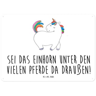 Mr. & Mrs. Panda Metallschild DIN A4 Einhorn stolzierend - Weiß - Geschenk, Wandschild, Wand-Dekora, (1 St) weiß DIN A4