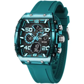 Herren Uhr Digital Quarz wasserdicht Dual Display quadratisch leuchtend Mode