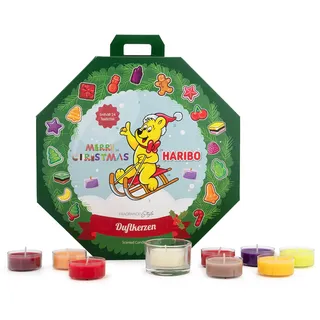 Haribo Adventskalender Teelicht Kerzen | 24x duftende Teelichter für Weihnachten | Kerzenkalender mit Sommer & Winterdüften | Perfekte Geschenkidee für Vorweihnachtszeit