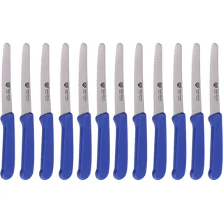 GRÄWE Tafelmesser 12 Stück, Messerset zum Schneiden, 12er Pack Brötchenmesser, Frühstücksmesser mit einseitigem Wellenschliff, Brotmesser, scharfe Messer für Brotzeit, 21 cm - Blau