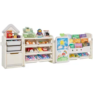 Vevor Spielzeugaufbewahrung Bücherregal 4-stöckig 10-tlg. Grau/Beige
