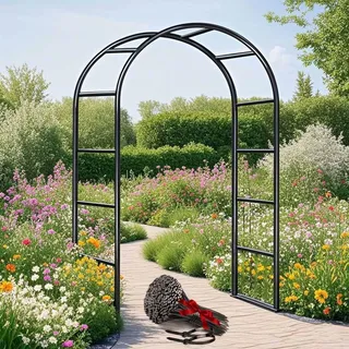 Schwer Rosenbogen Verzinkt Gartenbogen, Wetterfest Rosenbogen Aus Metall Stabil Für Kletterpflanzen Freistehend, Gartenlaube, Rosengestell Torbogen 120 140 180 200 240 280cm(Schwarz,W80 X H220cm)