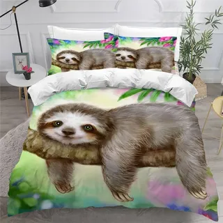 VULORA Bettwäsche 135x200 Tierisches Faultier Bettbezug mit Reißverschluss 100% Mikrofaser Bettwäsche-Sets für Junge Mädchen 3D Druck Tier Kinderbettwäsche mit 2 Kissenbezüge 80x80cm Winter