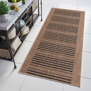 TAPISO Floorlux Teppich Läufer Flachgewebe Meterware Flur Küche Wohnzimmer Korridor Indoor Sisal Optik Modern Braun 70 x 330 cm