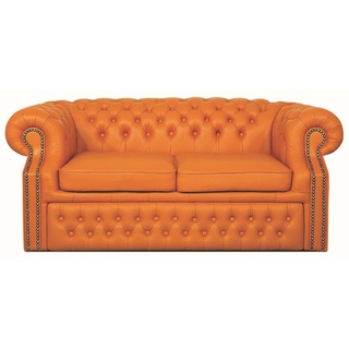 Casa Padrino 2-Sitzer Echtleder 2er Sofa Orange 180 x 100 x H. 78 cm - Luxus Chesterfield Schlafsofa