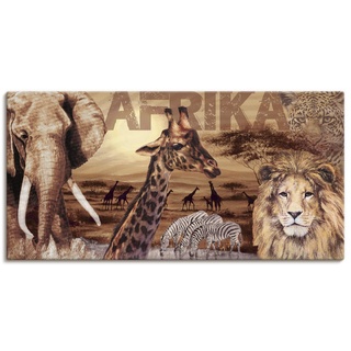 Artland Leinwandbild Wandbild Bild auf Leinwand 60x30 cm Wanddeko Afrika Tiere Safari Savanne Elefant Löwe Natur Landschaft Braun T3KB