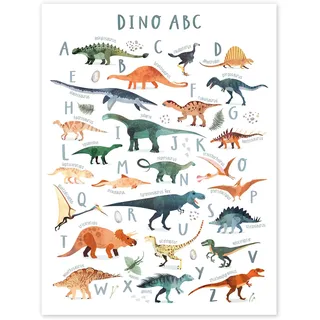 Posterlounge Fröhliches Dinosaurier ABC Poster | 50 x 70 cm von Victoria Borges Bunt Wandbilder Wanddeko