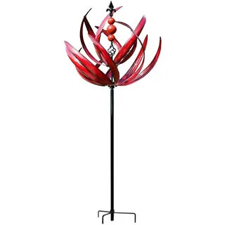 Hsthe Sea Meeres-Windrad, um 360 Grad drehbares Metall-Windrad für den Garten, verdickte Windrad-Ornamente, rotierende Skulptur in Lotus-Optik für Rasen-/Terrassen-/Gartendekoration – Rot