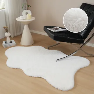 Hochflor-Teppich OTTO HOME "Mollin, Fellform, leichter Glanz", weiß (natur), B:90cm H:30mm L:150cm, Kunstfaser, Teppiche, Kunstfell, Fellimitat, waschbar, flauschig, weich, Wohnzimmer