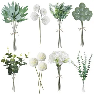 luxuskollektion 55 Stück Künstliche Zweige Kunstblumen Weiß Blumen Blätter Dekozweige