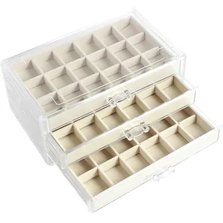 Foppla Sammlungsvitrine, Steinvitrine, Edelstein-Vitrine, 3 Schubladen, große Schmuckschatulle, Organizer für Kinder, Beige
