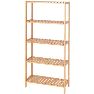 tavora Bambusregal in zeitlosem Design, 60x26x130 cm, zur Regalwand kombinierbar, platzsparendes Standregal mit 5 robusten Ablagefächern für Bad, Flur oder Küche, gummierte Standfüße, Natur