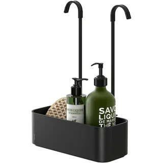 Tiger 2-Store Duschkorb zum Hängen an die Duscharmatur, Duschablage ohne Bohren, Duschregal mit Ablage für Duschgel & Co., Edelstahl, Kunststoff, Farbe: Schwarz