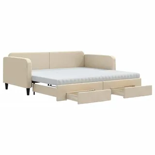 vidaXL Tagesbett Ausziehbar mit Schubladen Creme 100x200 cm Stoff1897454